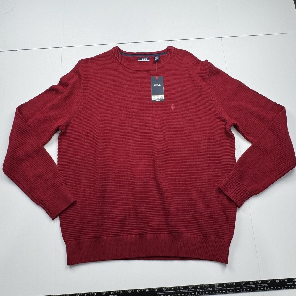 IZOD Sweater Mens 2XL Red Slim Fit Crewneck Natural Stretch Soft Pullover NEW
